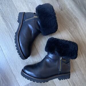 Atwell Dwight Rustic Boots Women Sz 6 Black Leather & Shearling Side Zipper